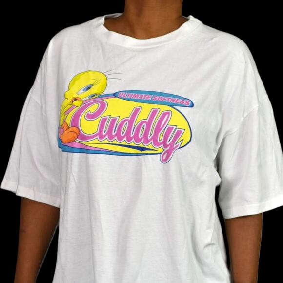 Vintage Tweety Bird Tee Warner Bros T Shirt Graphic White Cotton Crew Neck XXL - Picture 8 of 15